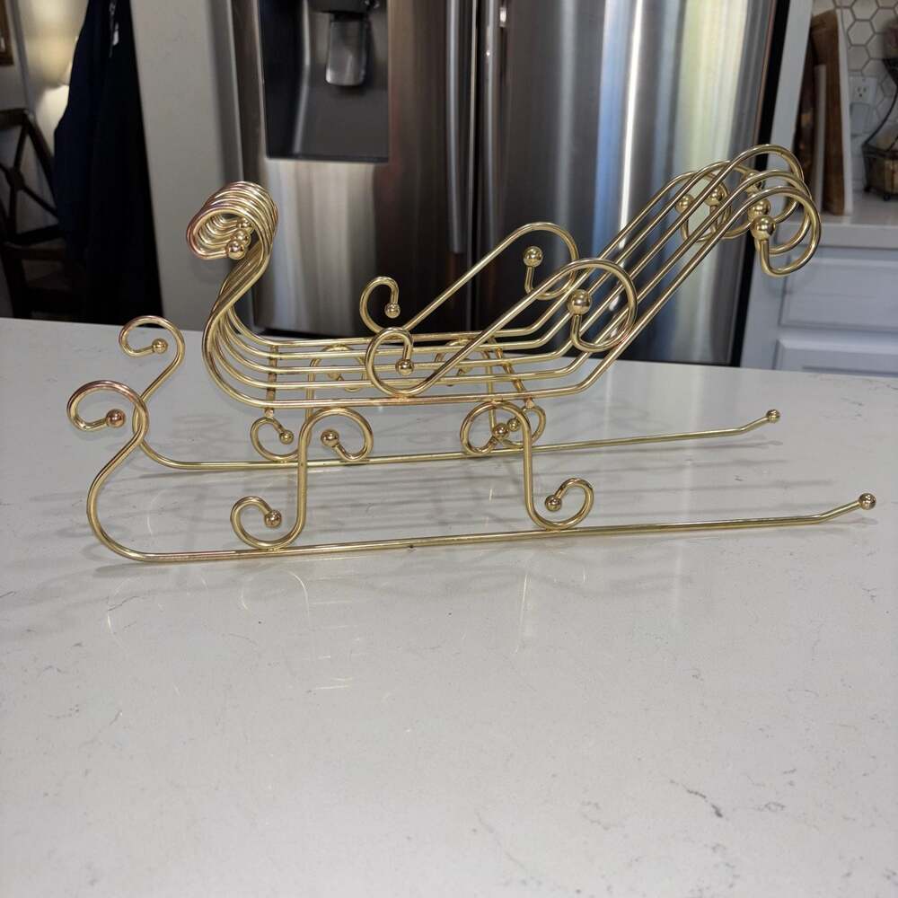 Vintage Home Interiors HOMCO Brass Plated Christmas Santa Sleigh Centerpiece